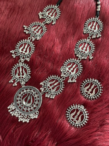 Silver Necklace Set Trishul Design