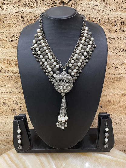 Silver Necklace Set Pearl Design