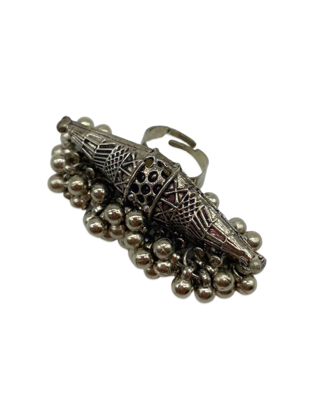 Bohemian Gypsy Ghungroo Design Oxidized Silver Afghani Ring