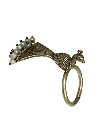 Bohemian Gypsy Peacock Design Oxidized Silver Afghani Rings