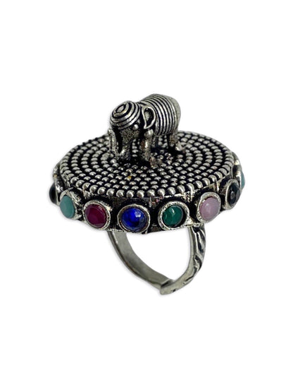 Elephant Design Ring With Multi Stone