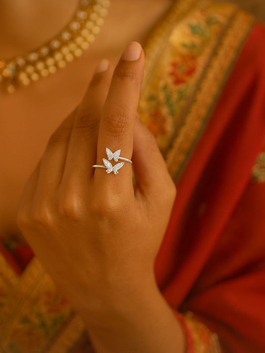 Silver-Plated Butterfly Finger Ring