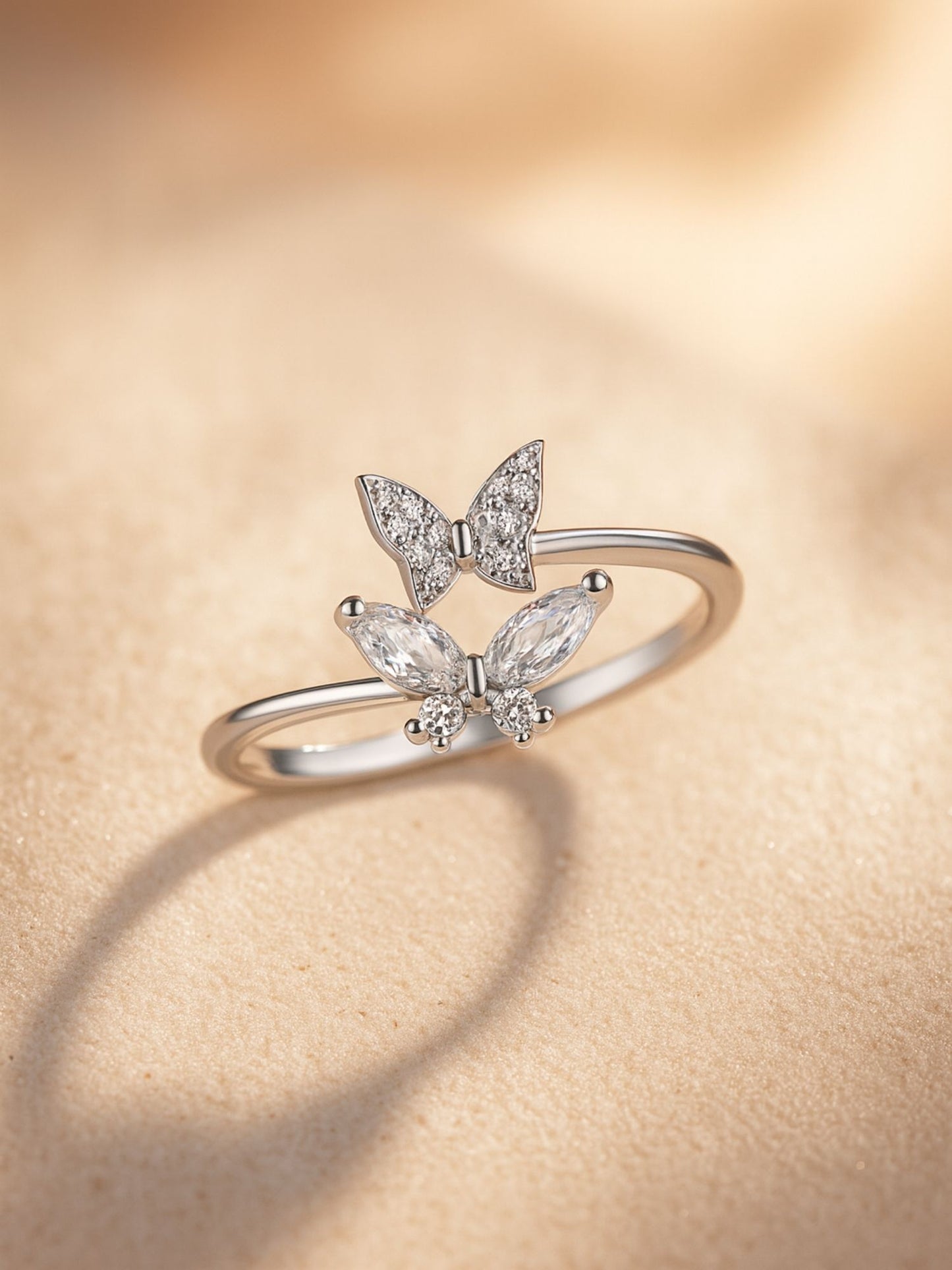 Silver-Plated Butterfly Finger Ring