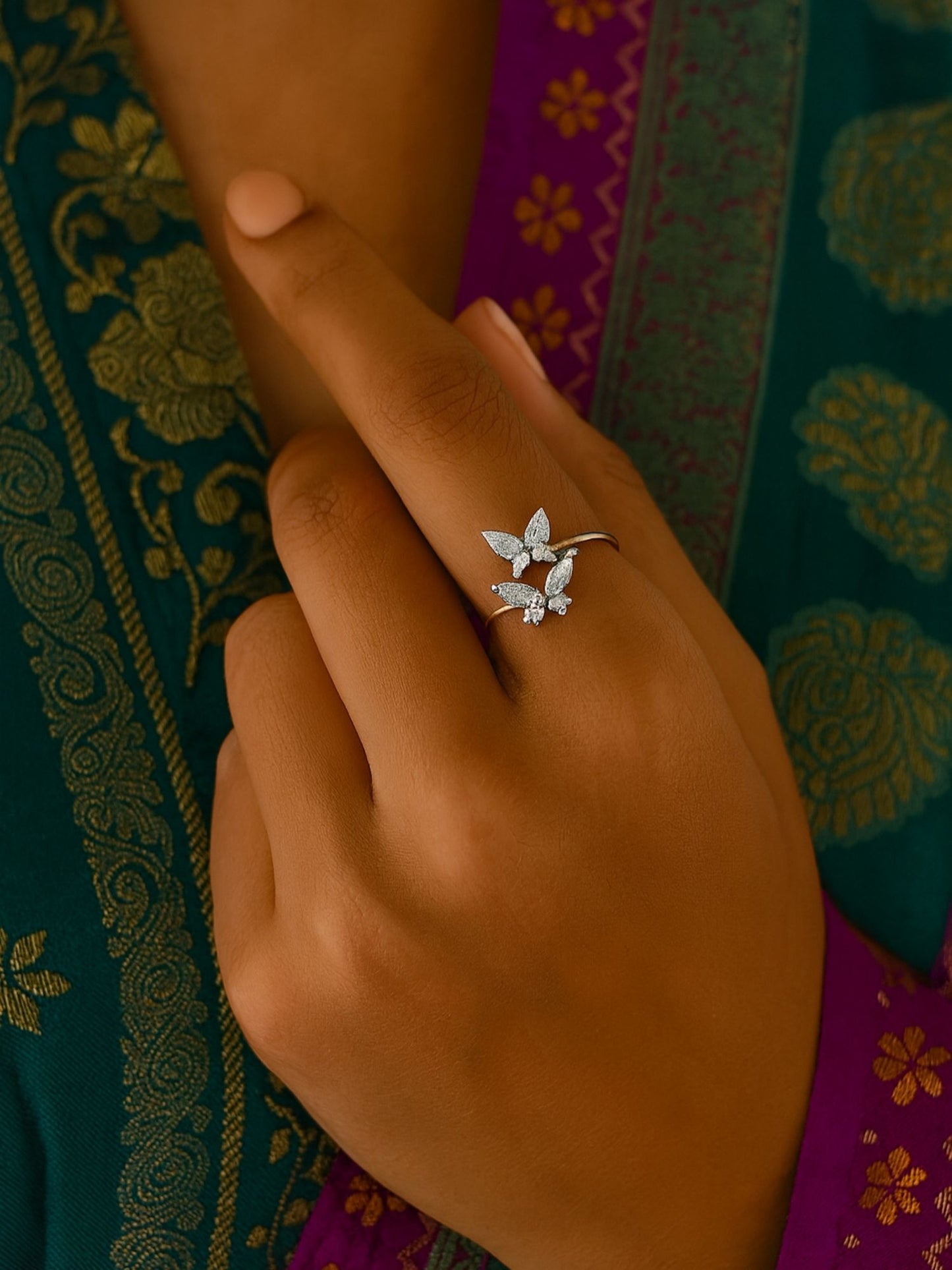 Silver-Plated Butterfly Finger Ring