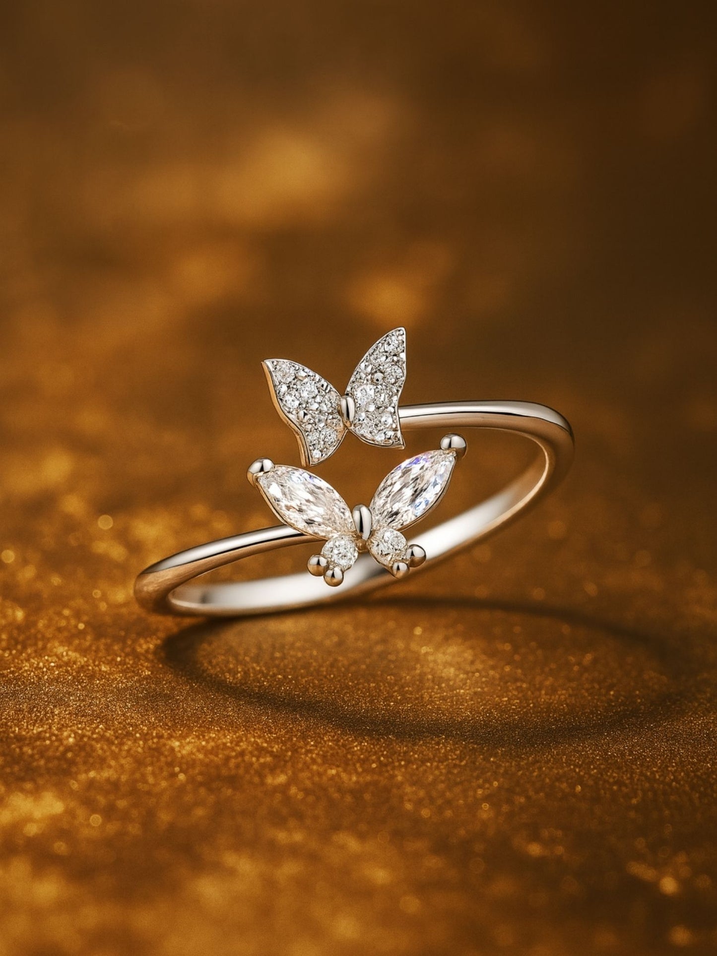 Silver-Plated Butterfly Finger Ring