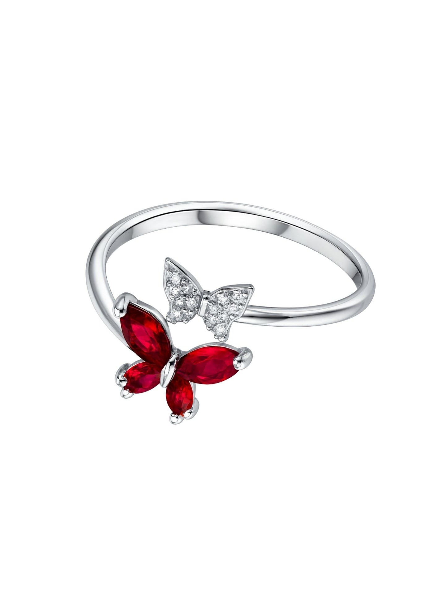 Silver-Plated Red Butterfly Finger Ring