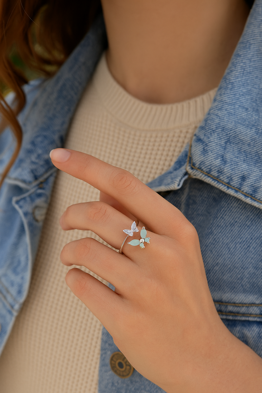 Silver-Plated Pista Butterfly Finger Ring