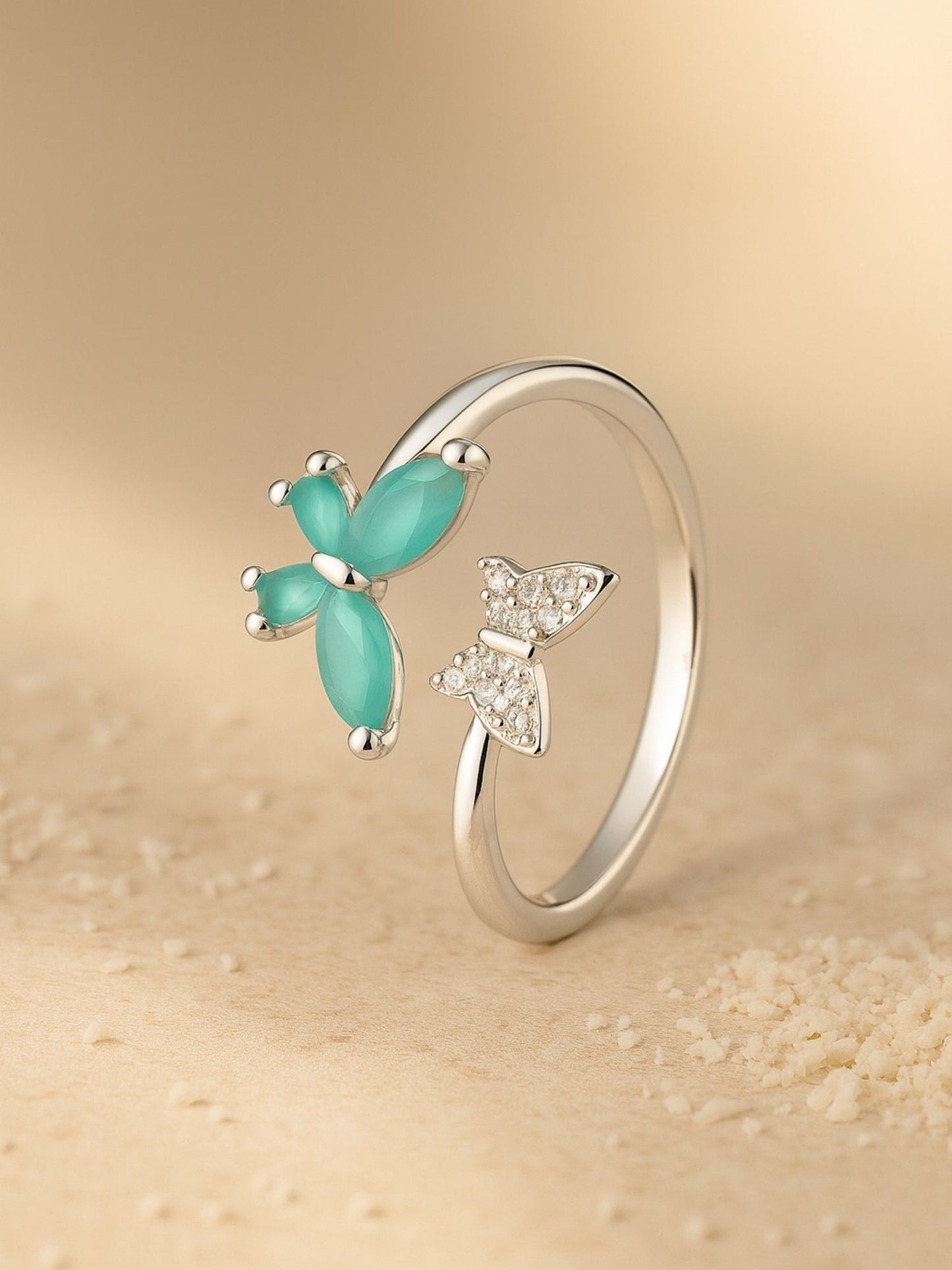 Silver-Plated Pista Butterfly Finger Ring