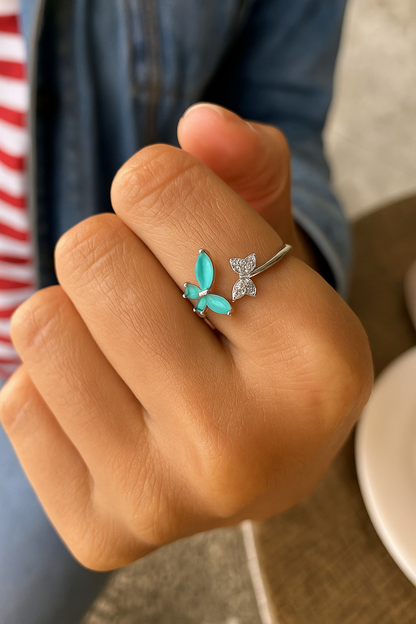 Silver-Plated Pista Butterfly Finger Ring