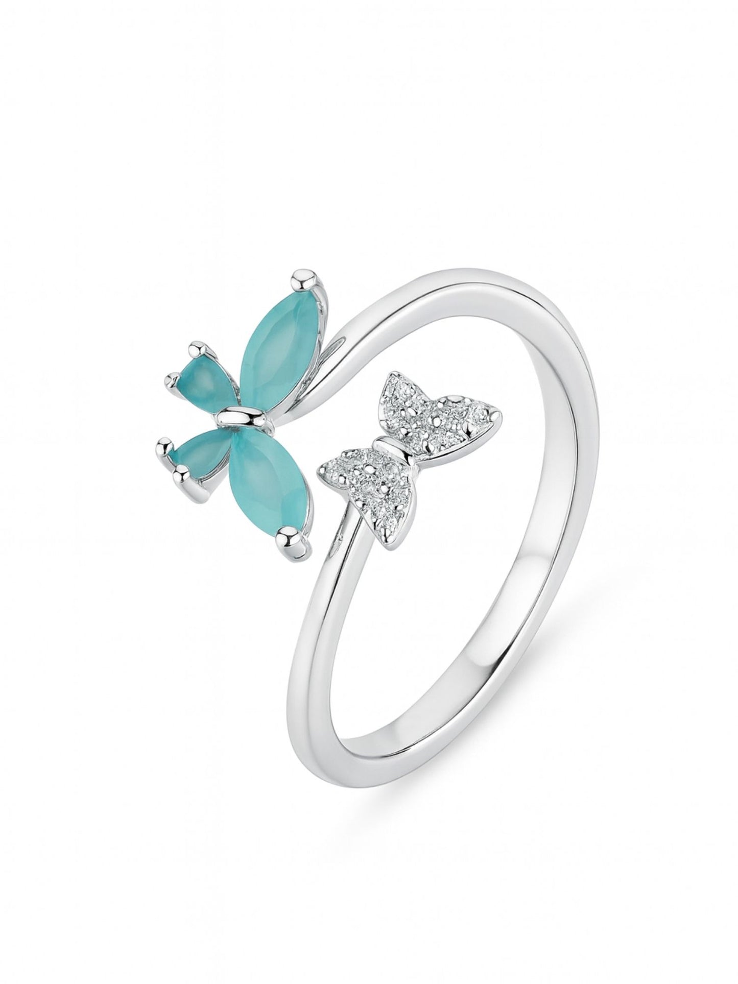 Silver-Plated Pista Butterfly Finger Ring