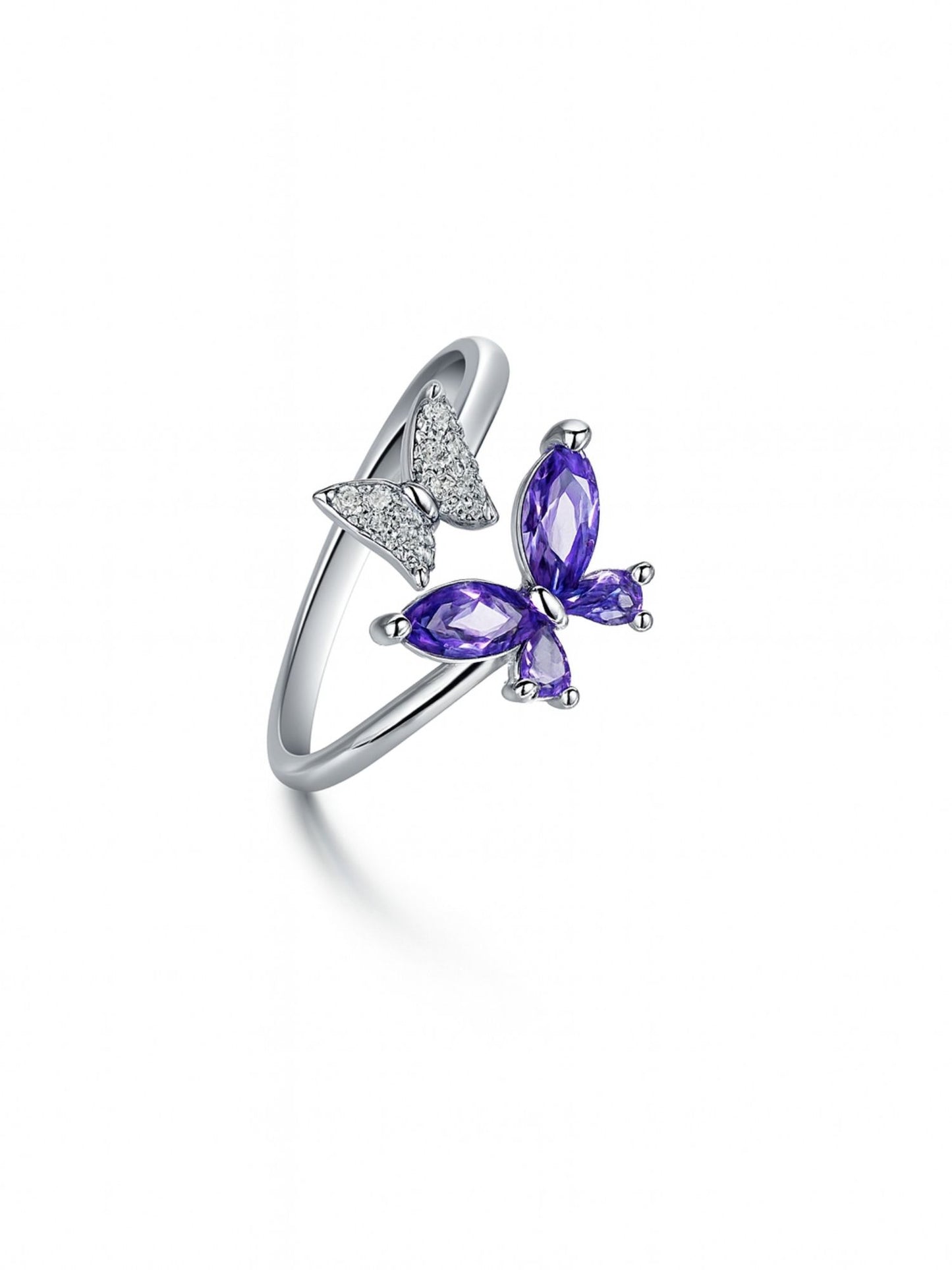 Silver-Plated Purple Butterfly Finger Ring