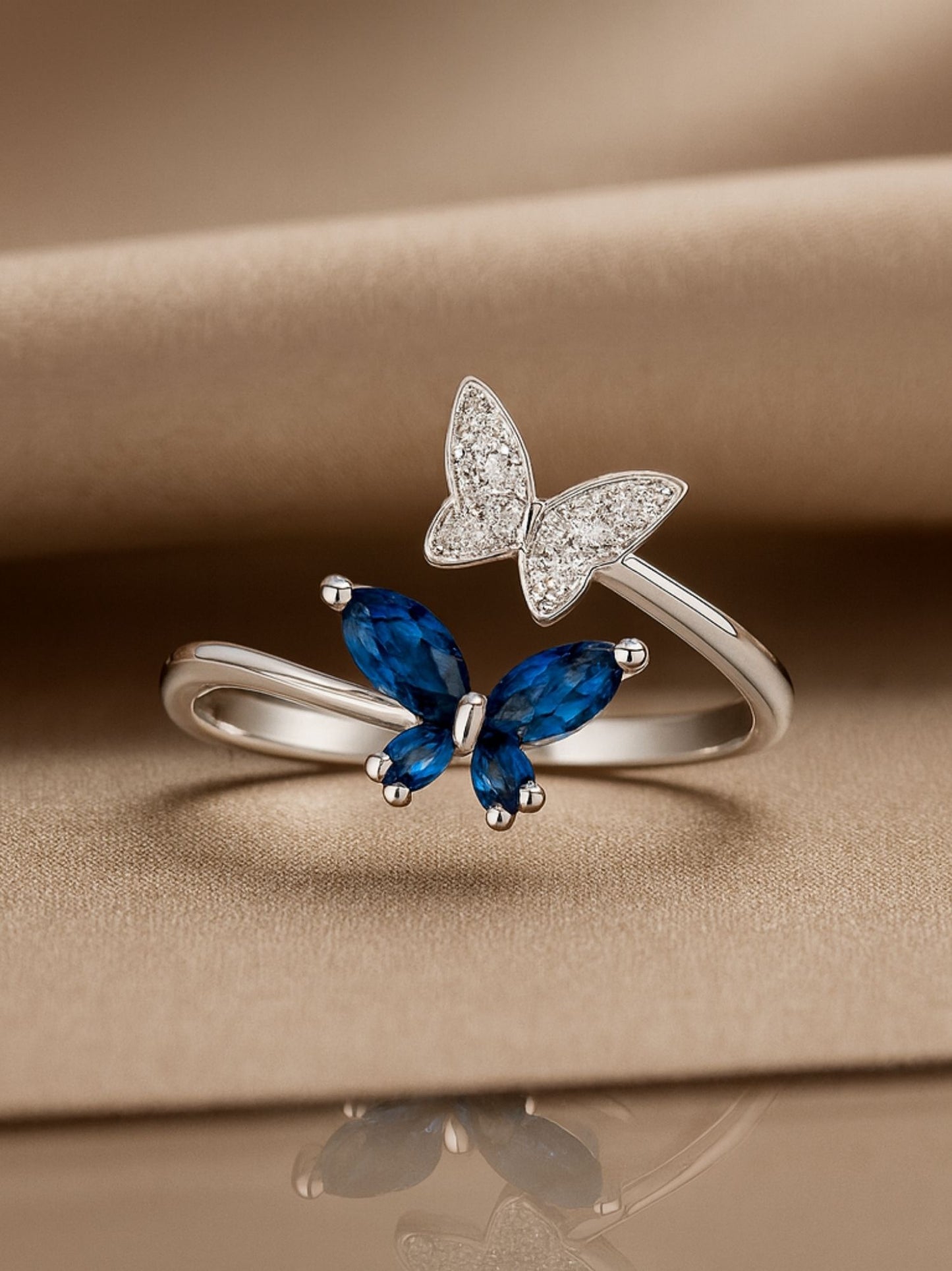 Silver-Plated Blue Butterfly Finger Ring