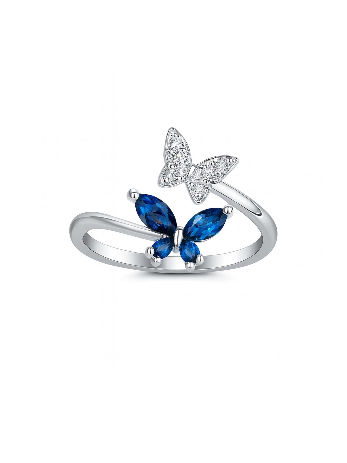 Silver-Plated Blue Butterfly Finger Ring