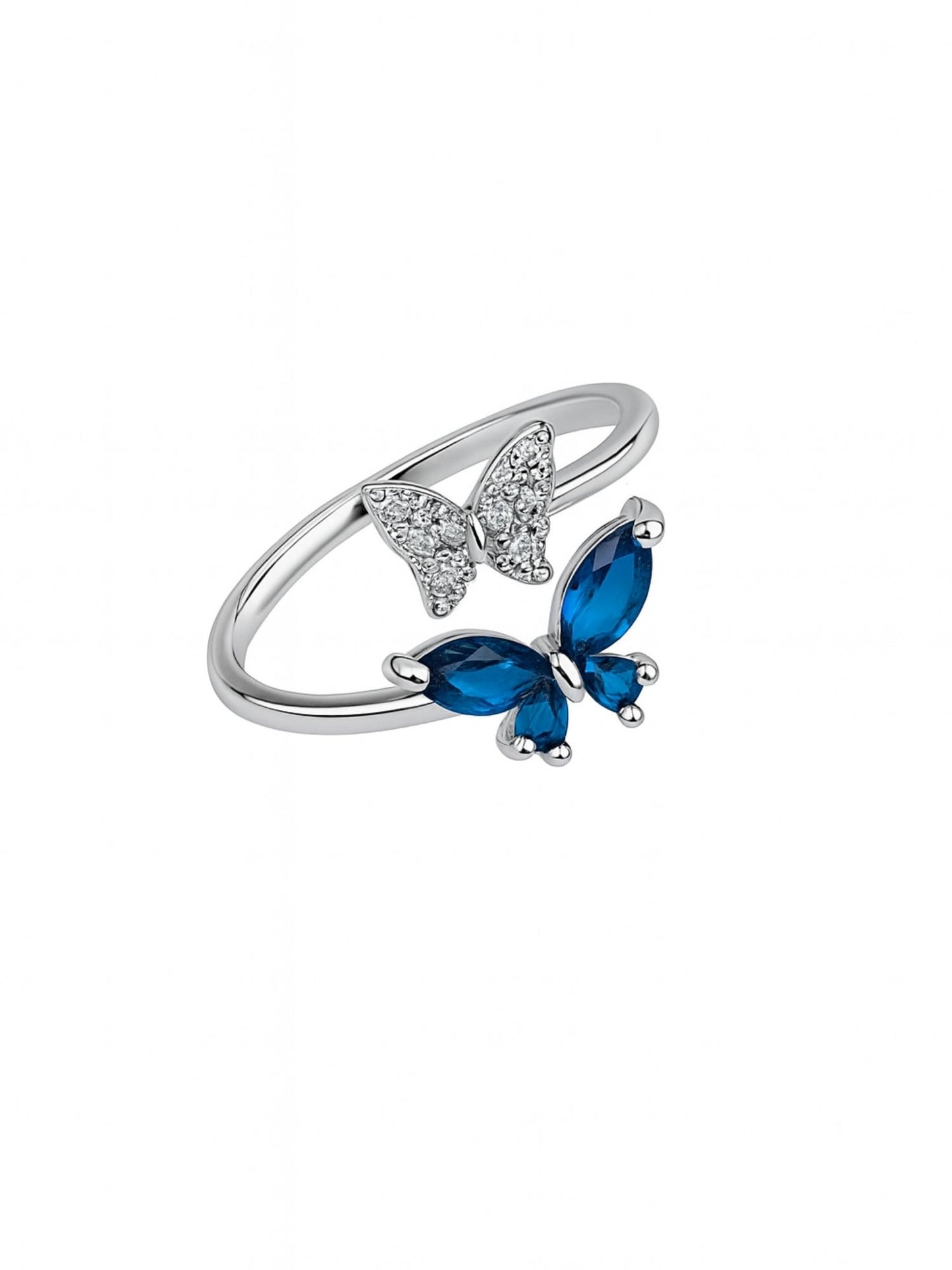 Silver-Plated Blue Butterfly Finger Ring