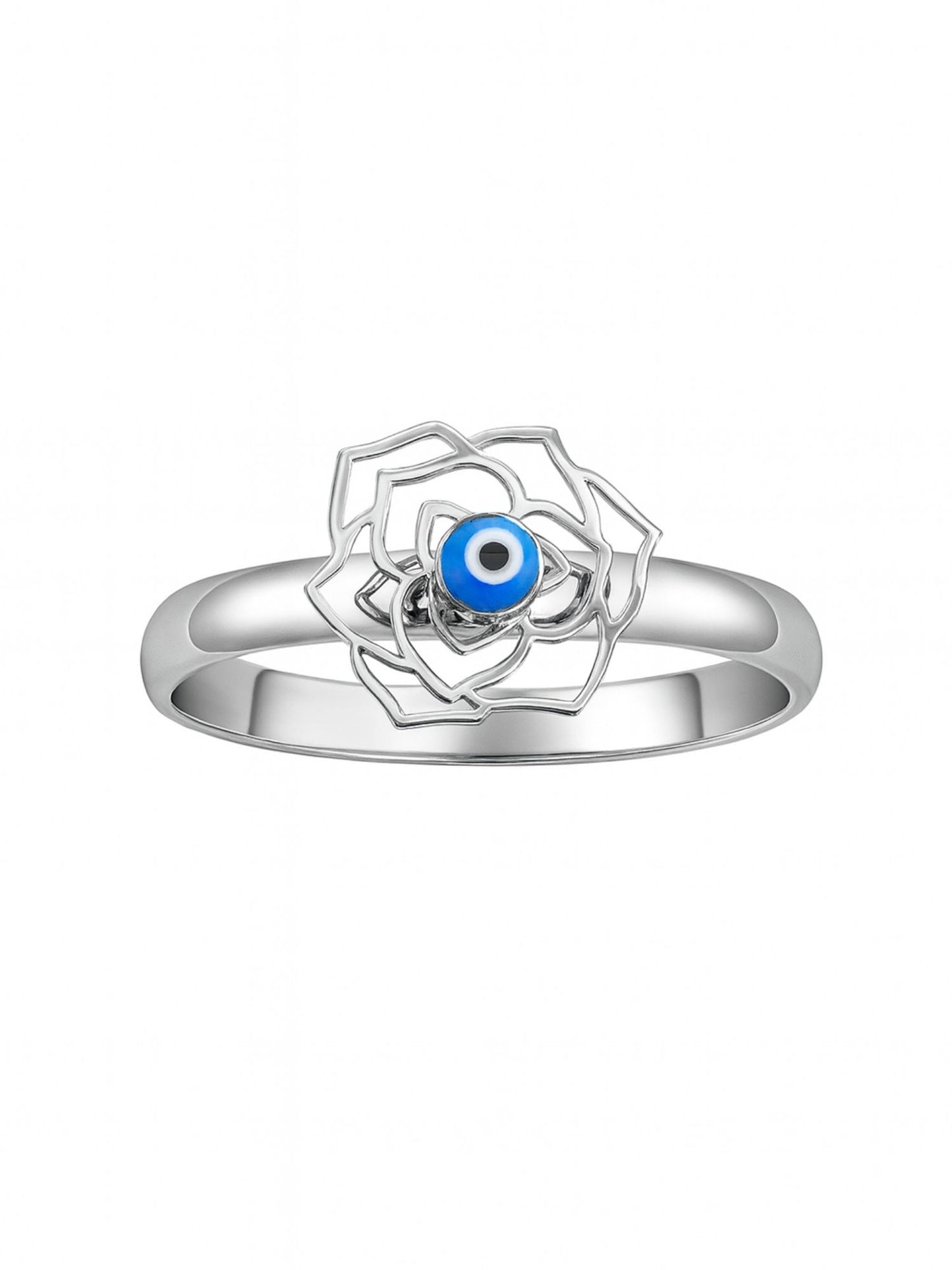 Silver-Plated Flower With Evil Eye Finger Ring