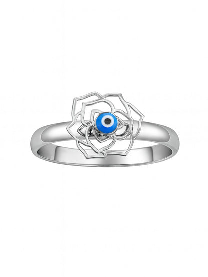 Silver-Plated Flower With Evil Eye Finger Ring