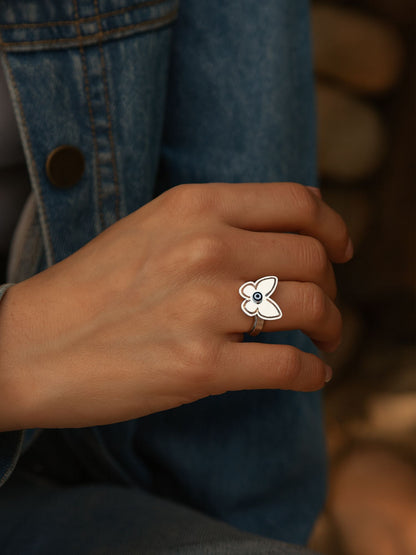 Silver-Plated Butterfly With Evil Eye Finger Ring