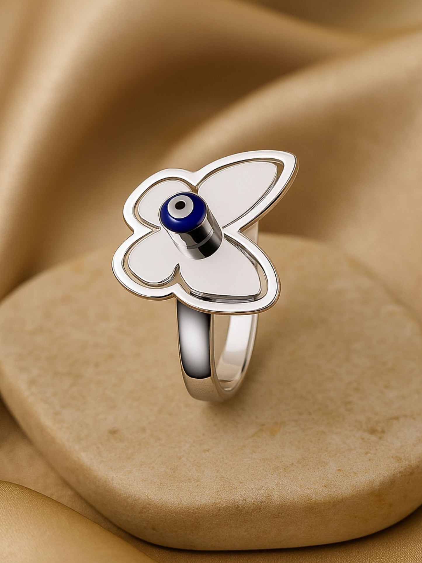 Silver-Plated Butterfly With Evil Eye Finger Ring
