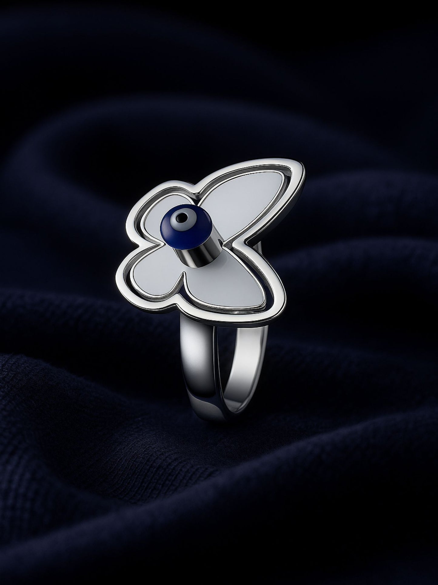 Silver-Plated Butterfly With Evil Eye Finger Ring
