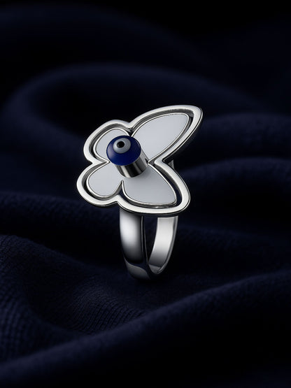 Silver-Plated Butterfly With Evil Eye Finger Ring