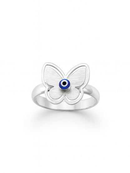 Silver-Plated Butterfly With Evil Eye Finger Ring