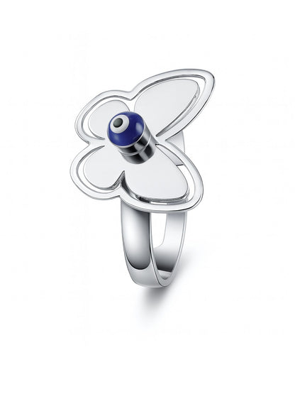 Silver-Plated Butterfly With Evil Eye Finger Ring