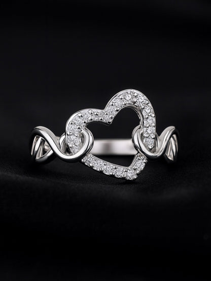 Silver-Plated American Diamod Heart Finger Ring