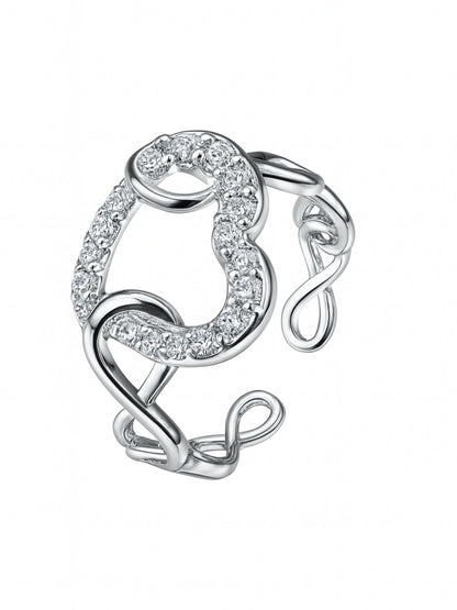 Silver-Plated American Diamod Heart Finger Ring