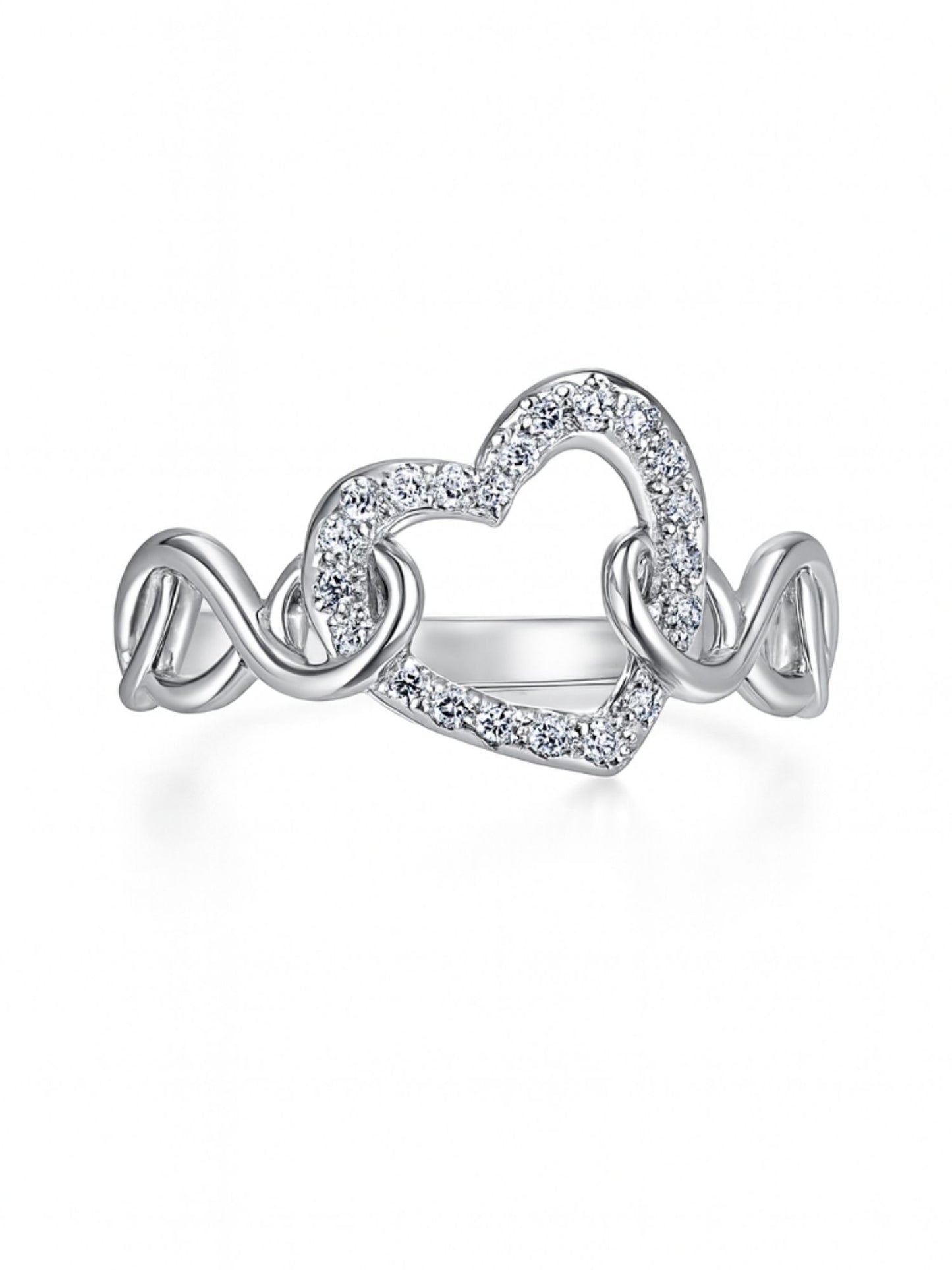 Silver-Plated American Diamod Heart Finger Ring