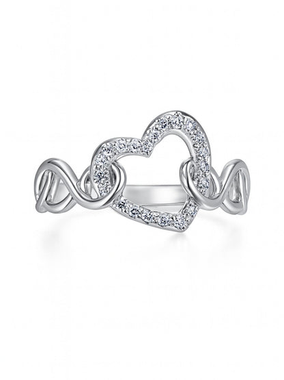 Silver-Plated American Diamod Heart Finger Ring
