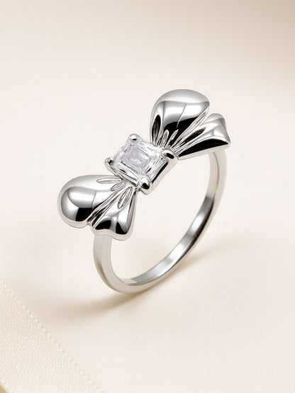 Silver-Plated American Diamod Bow Finger Ring