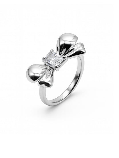 Silver-Plated American Diamod Bow Finger Ring