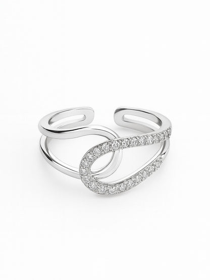 Silver-Plated American Diamod Spiral Finger Ring