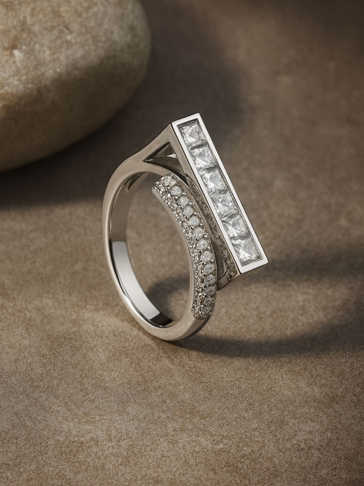 Silver-Plated American Diamod Princess Cut Finger Ring