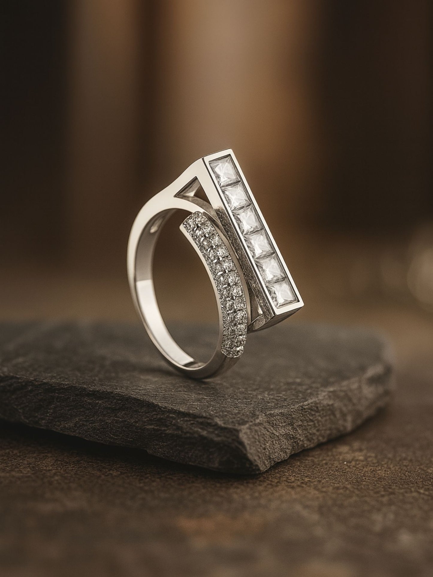 Silver-Plated American Diamod Princess Cut Finger Ring