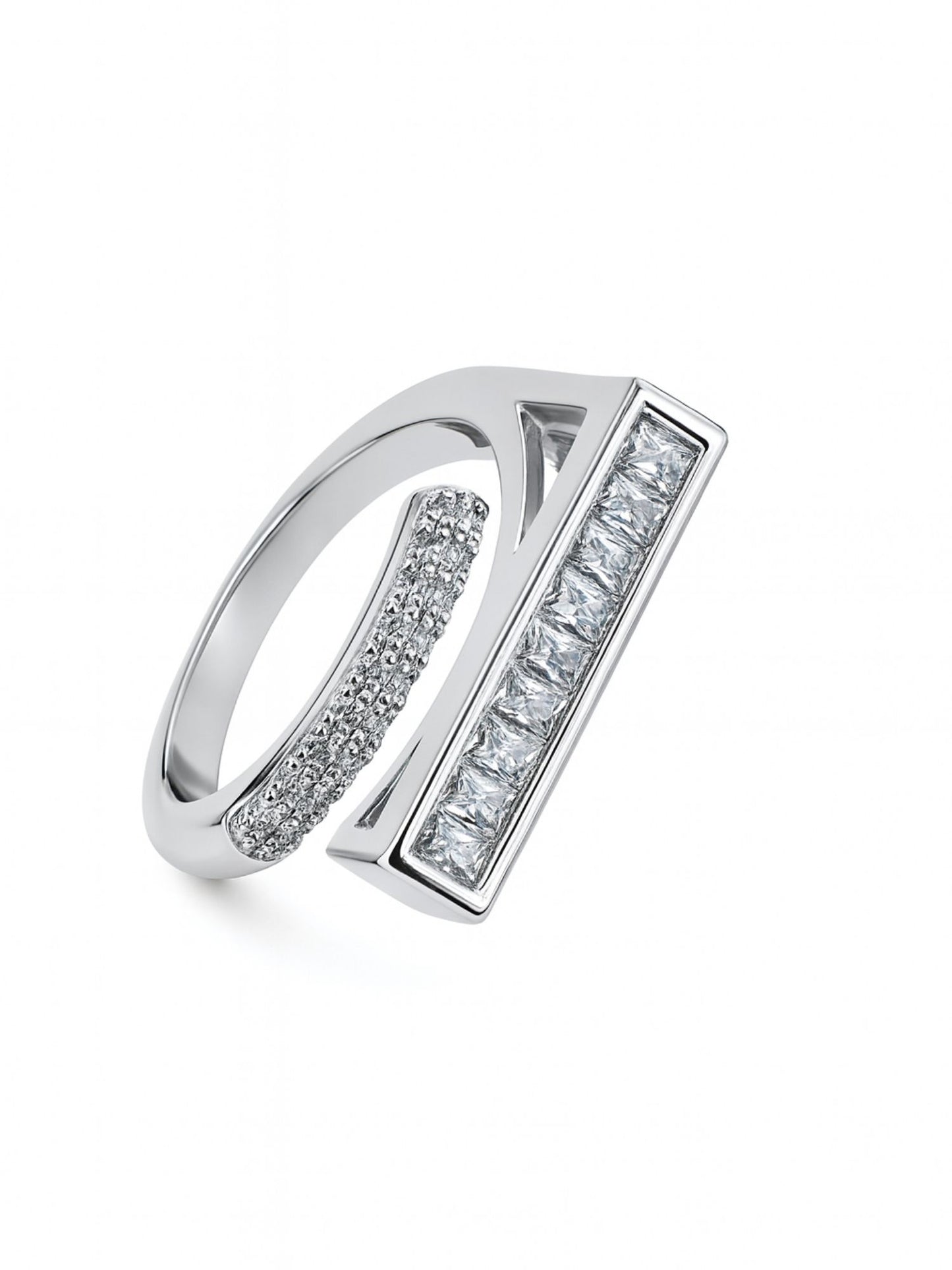 Silver-Plated American Diamod Princess Cut Finger Ring