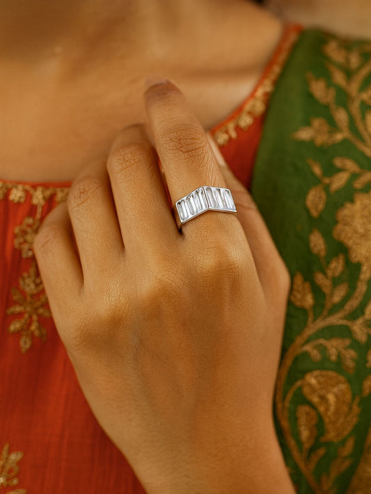 Silver-Plated Ripple Geometric Sterling Finger Ring