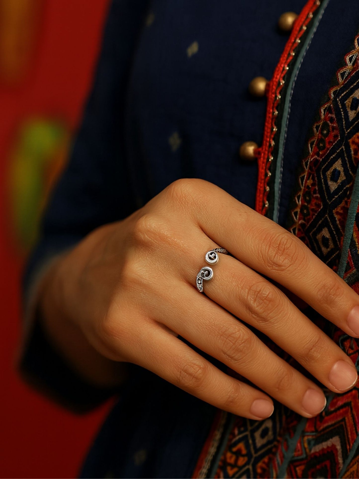 Silver-Plate Tribal/Bohemian Design Finger Ring