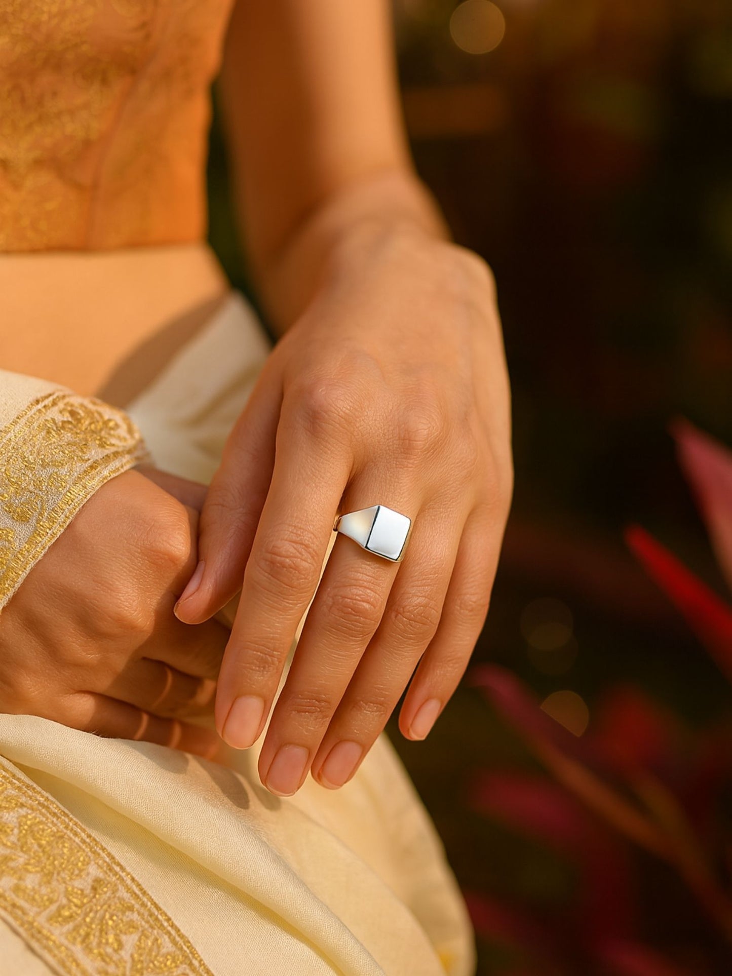 Silver-Plate Square Shape Design Finger Ring