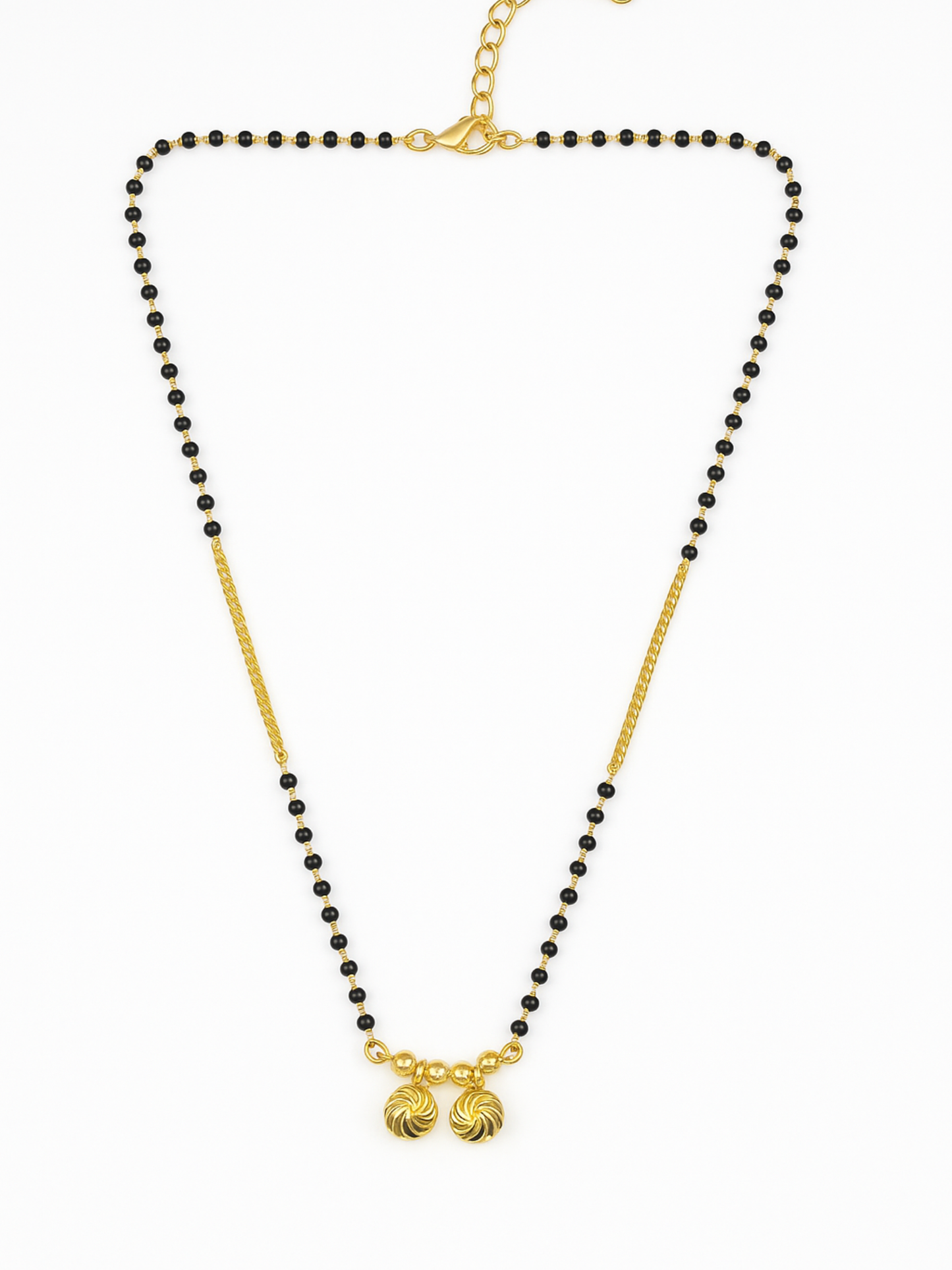 Short Mangalsutra Designs Gold Plated Latest 2 Vati Pendant Single Layer Gold Chain Mangalsutra