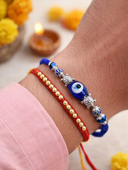 (Set of 2) Evil Eye Beaded Bracelet Rakhi Mauli Thread Bro