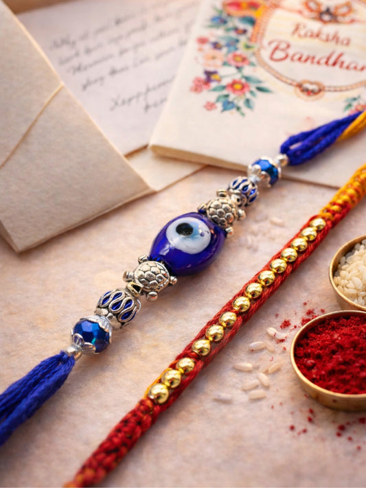 (Set of 2) Evil Eye Beaded Bracelet Rakhi Mauli Thread Bro