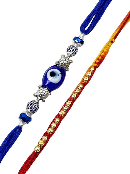 (Set of 2) Evil Eye Beaded Bracelet Rakhi Mauli Thread Bro