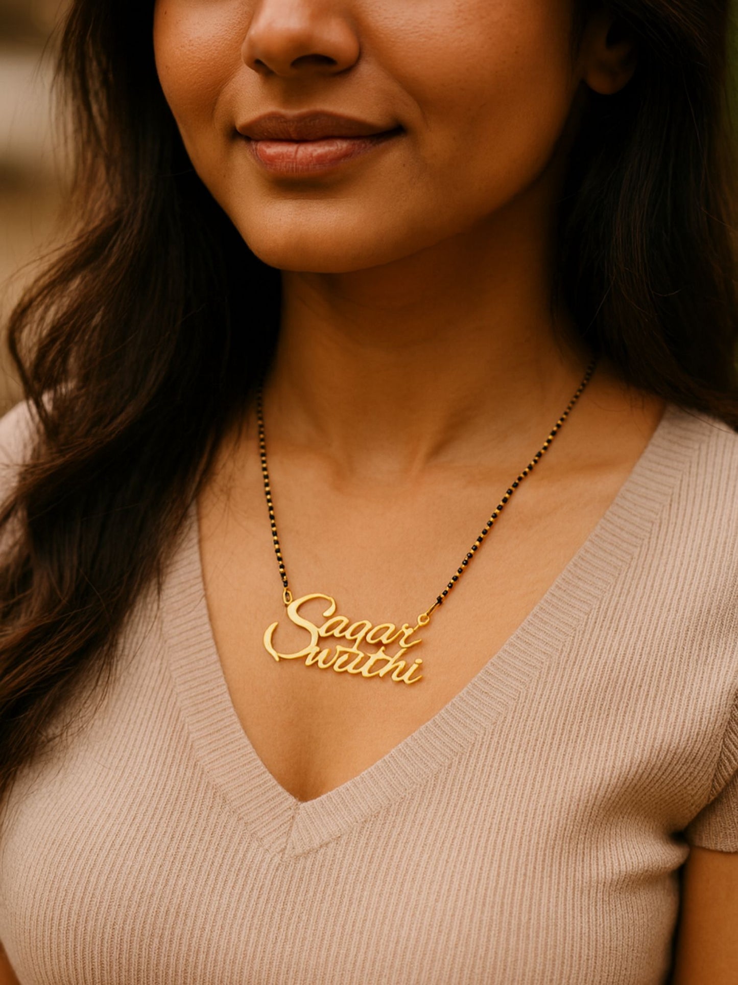 2 Personalized Cursive Name Short Mangalsutra Design