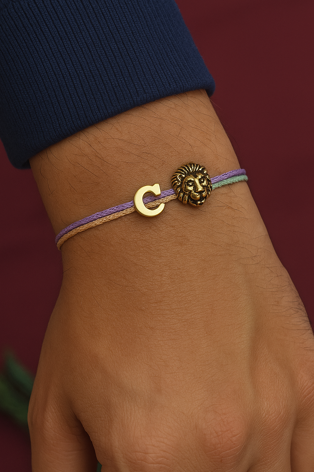A-Z Name Initial Letter Rakhi Bracelet With Lion Charm