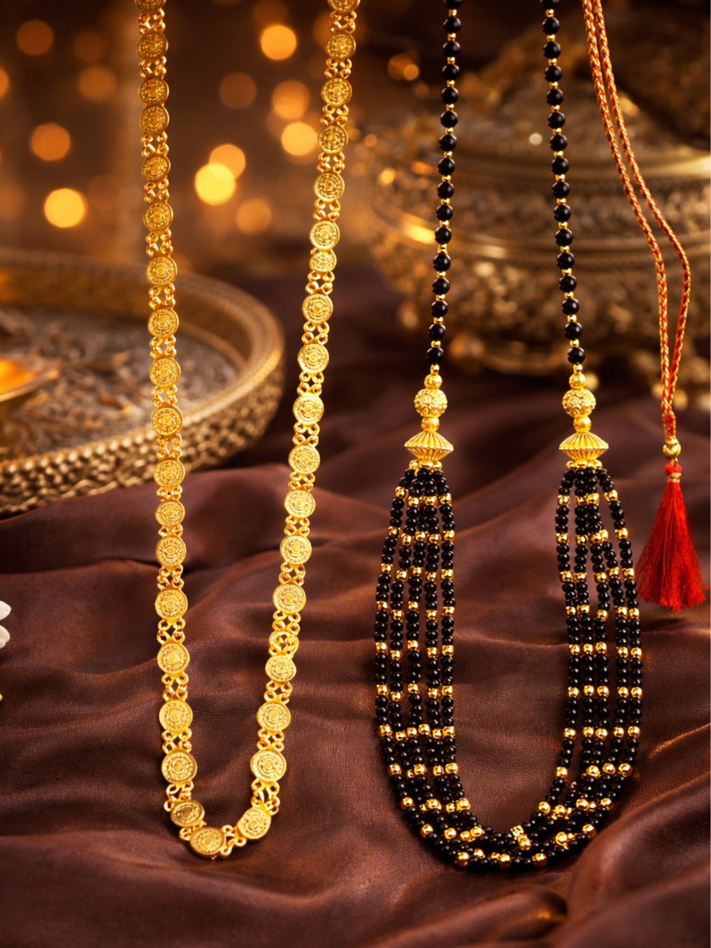 Set of 2 Gold Plated Long & Short Mangalsutra Necklace