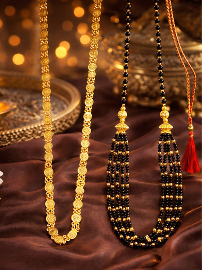 Set of 2 Gold Plated Long & Short Mangalsutra Necklace
