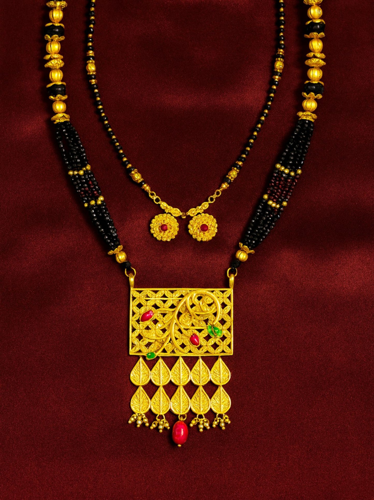 Set of 2 Gold Plated Temple Long & Short Mangalsutra
