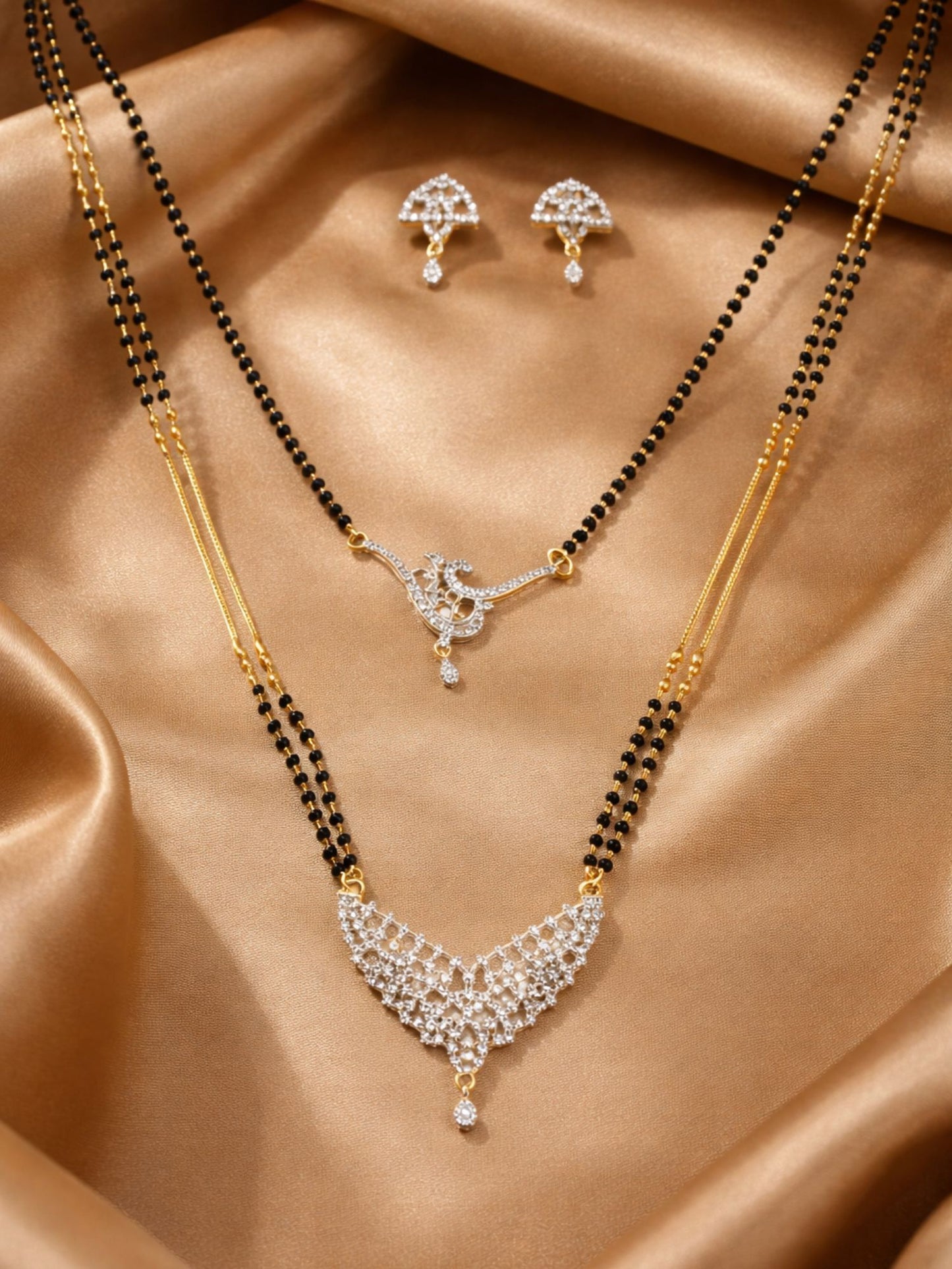 Set of 2 Gold Plated AD Long & Short Mangalsutra Set