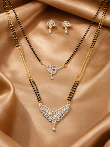 Set of 2 Gold Plated AD Long & Short Mangalsutra Set